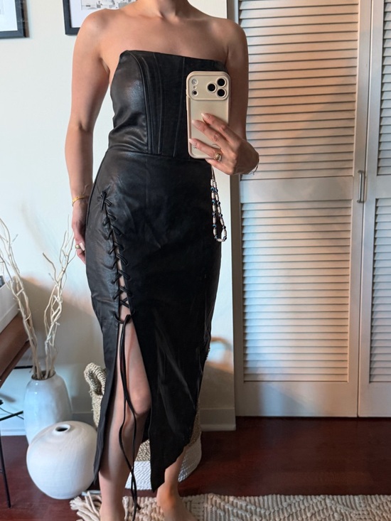 Black Strapless faux leather Dress